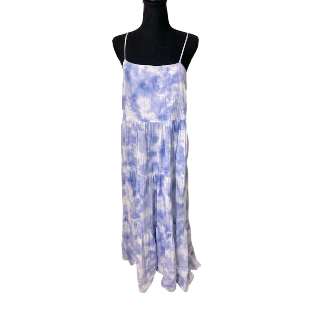 JONATHAN SIMKHAI Organic Cotton Blue & White Tiered Maxi Dress Flowy Sundress - Picture 8 of 14